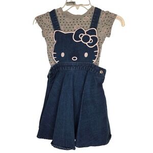 Hello Kitty Girls‎ Denim Outfit Set Gray Dress 6X Cute Kawaii